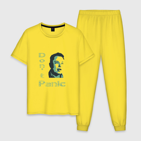 Мужская пижама хлопок с принтом Dont panic в Тюмени, 100% хлопок | брюки и футболка прямого кроя, без карманов, на брюках мягкая резинка на поясе и по низу штанин
 | 