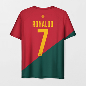 Мужская футболка 3D с принтом Роналду ЧМ 2022 сборная Португалии в Санкт-Петербурге, 100% полиэфир | прямой крой, круглый вырез горловины, длина до линии бедер | 