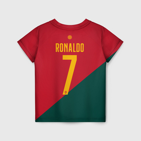Детская футболка 3D с принтом Роналду ЧМ 2022 сборная Португалии в Курске, 100% гипоаллергенный полиэфир | прямой крой, круглый вырез горловины, длина до линии бедер, чуть спущенное плечо, ткань немного тянется | 