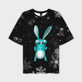 Мужская футболка OVERSIZE 3D с принтом Cheeky rabbit celebrates the new year в Екатеринбурге,  |  | 