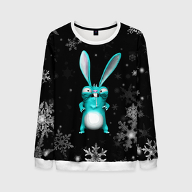 Мужской свитшот 3D с принтом Cheeky rabbit celebrates the new year в Кировске, 100% полиэстер с мягким внутренним слоем | круглый вырез горловины, мягкая резинка на манжетах и поясе, свободная посадка по фигуре | 