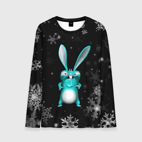 Мужской лонгслив 3D с принтом Cheeky rabbit celebrates the new year в Петрозаводске, 100% полиэстер | длинные рукава, круглый вырез горловины, полуприлегающий силуэт | 