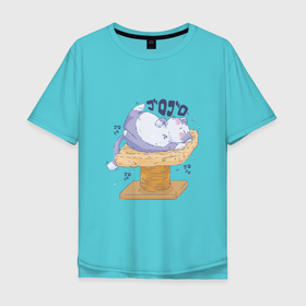 Мужская футболка хлопок Oversize с принтом Японский кавайный кот и домик когтеточка в Курске, 100% хлопок | свободный крой, круглый ворот, “спинка” длиннее передней части | 