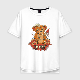 Мужская футболка хлопок Oversize с принтом Страшная кукла медведь с ножом в крови в Санкт-Петербурге, 100% хлопок | свободный крой, круглый ворот, “спинка” длиннее передней части | Тематика изображения на принте: 