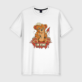 Мужская футболка хлопок Slim с принтом Страшная кукла медведь с ножом в крови в Санкт-Петербурге, 92% хлопок, 8% лайкра | приталенный силуэт, круглый вырез ворота, длина до линии бедра, короткий рукав | 