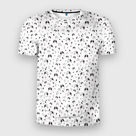 Мужская футболка 3D Slim с принтом Кошки черно белый паттерн в Кировске, 100% полиэстер с улучшенными характеристиками | приталенный силуэт, круглая горловина, широкие плечи, сужается к линии бедра | 