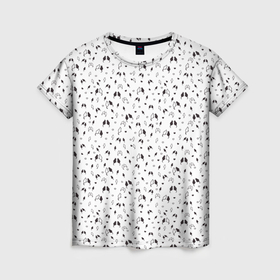 Женская футболка 3D с принтом Кошки черно белый паттерн в Петрозаводске, 100% полиэфир ( синтетическое хлопкоподобное полотно) | прямой крой, круглый вырез горловины, длина до линии бедер | 