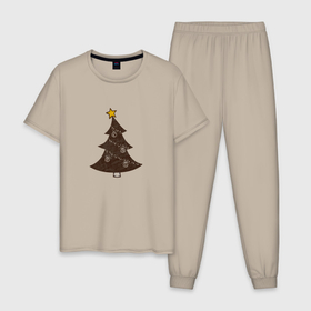 Мужская пижама хлопок с принтом Новогодняя нарядная ёлка , 100% хлопок | брюки и футболка прямого кроя, без карманов, на брюках мягкая резинка на поясе и по низу штанин
 | 