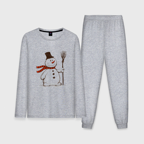 Мужская пижама хлопок (с лонгсливом) с принтом Новогодний снеговик с метлой в Курске,  |  | 