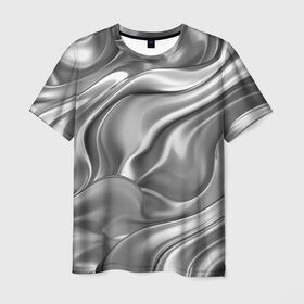 Мужская футболка 3D с принтом Плавленное серебро в Курске, 100% полиэфир | прямой крой, круглый вырез горловины, длина до линии бедер | 