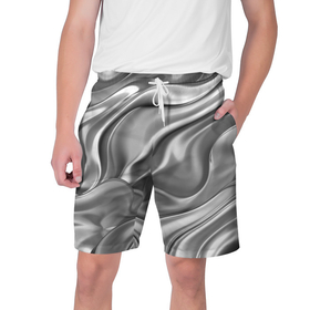 Мужские шорты 3D с принтом Плавленное серебро в Петрозаводске,  полиэстер 100% | прямой крой, два кармана без застежек по бокам. Мягкая трикотажная резинка на поясе, внутри которой широкие завязки. Длина чуть выше колен | 