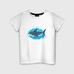 Детская футболка хлопок с принтом Мультяшная акула под водой в Белгороде, 100% хлопок | круглый вырез горловины, полуприлегающий силуэт, длина до линии бедер | 