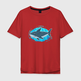 Мужская футболка хлопок Oversize с принтом Мультяшная акула под водой в Тюмени, 100% хлопок | свободный крой, круглый ворот, “спинка” длиннее передней части | 