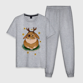 Мужская пижама хлопок с принтом Кролик в новогоднем костюме в Кировске, 100% хлопок | брюки и футболка прямого кроя, без карманов, на брюках мягкая резинка на поясе и по низу штанин
 | 