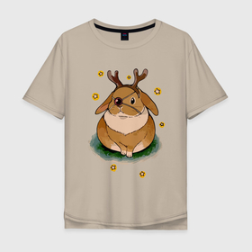 Мужская футболка хлопок Oversize с принтом Кролик в новогоднем костюме в Кировске, 100% хлопок | свободный крой, круглый ворот, “спинка” длиннее передней части | 