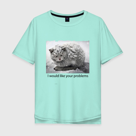 Мужская футболка хлопок Oversize с принтом Мне бы ваши проблемы   уличный котяра в Екатеринбурге, 100% хлопок | свободный крой, круглый ворот, “спинка” длиннее передней части | 