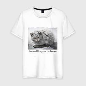 Мужская футболка хлопок с принтом Мне бы ваши проблемы   уличный котяра в Петрозаводске, 100% хлопок | прямой крой, круглый вырез горловины, длина до линии бедер, слегка спущенное плечо. | 