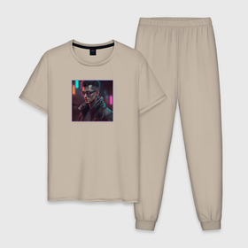 Мужская пижама хлопок с принтом Bad guy cyberpunk в Курске, 100% хлопок | брюки и футболка прямого кроя, без карманов, на брюках мягкая резинка на поясе и по низу штанин
 | Тематика изображения на принте: 