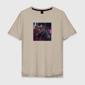 Мужская футболка хлопок Oversize с принтом Bad guy cyberpunk в Курске, 100% хлопок | свободный крой, круглый ворот, “спинка” длиннее передней части | Тематика изображения на принте: 