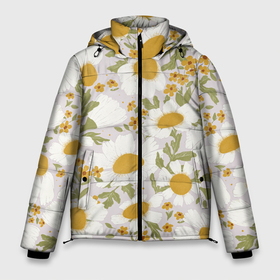 Мужская зимняя куртка 3D с принтом Цветы молодые ромашки в Новосибирске, верх — 100% полиэстер; подкладка — 100% полиэстер; утеплитель — 100% полиэстер | длина ниже бедра, свободный силуэт Оверсайз. Есть воротник-стойка, отстегивающийся капюшон и ветрозащитная планка. 

Боковые карманы с листочкой на кнопках и внутренний карман на молнии. | 