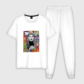Мужская пижама хлопок с принтом Madonna singer в Новосибирске, 100% хлопок | брюки и футболка прямого кроя, без карманов, на брюках мягкая резинка на поясе и по низу штанин
 | 