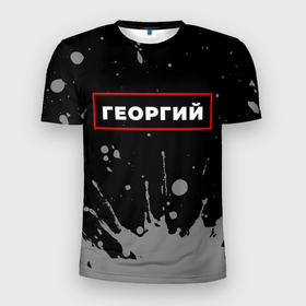 Мужская футболка 3D Slim с принтом Георгий   в красной рамке на темном в городе Новоалтайск, 100% полиэстер с улучшенными характеристиками | приталенный силуэт, круглая горловина, широкие плечи, сужается к линии бедра | 