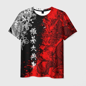 Мужская футболка 3D с принтом Драконы и цветы в Курске, 100% полиэфир | прямой крой, круглый вырез горловины, длина до линии бедер | Тематика изображения на принте: 