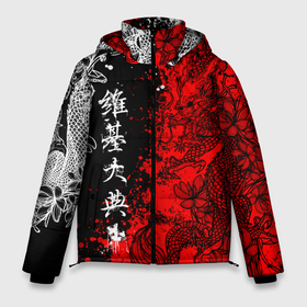 Мужская зимняя куртка 3D с принтом Драконы и цветы в Тюмени, верх — 100% полиэстер; подкладка — 100% полиэстер; утеплитель — 100% полиэстер | длина ниже бедра, свободный силуэт Оверсайз. Есть воротник-стойка, отстегивающийся капюшон и ветрозащитная планка. 

Боковые карманы с листочкой на кнопках и внутренний карман на молнии. | 