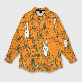 Мужская рубашка oversize 3D с принтом Милые кролики в морковном поле в Белгороде,  |  | 