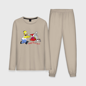 Мужская пижама хлопок (с лонгсливом) с принтом Гомер Симпсон гонится за кроликом в Курске,  |  | 
