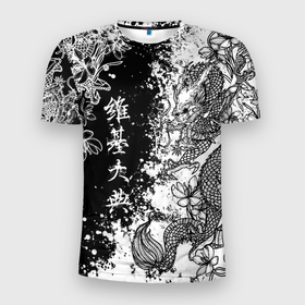Мужская футболка 3D Slim с принтом Цветы и драконы , 100% полиэстер с улучшенными характеристиками | приталенный силуэт, круглая горловина, широкие плечи, сужается к линии бедра | 