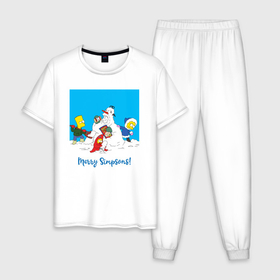 Мужская пижама хлопок с принтом Дети Симпсоны лепят маму с папой в Курске, 100% хлопок | брюки и футболка прямого кроя, без карманов, на брюках мягкая резинка на поясе и по низу штанин
 | 