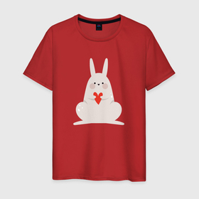 Мужская футболка хлопок с принтом Кролик  с  сердечком в Петрозаводске, 100% хлопок | прямой крой, круглый вырез горловины, длина до линии бедер, слегка спущенное плечо. | 