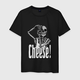 Мужская футболка хлопок с принтом Скелет с фотоаппаратом   скажи сыр в Белгороде, 100% хлопок | прямой крой, круглый вырез горловины, длина до линии бедер, слегка спущенное плечо. | 