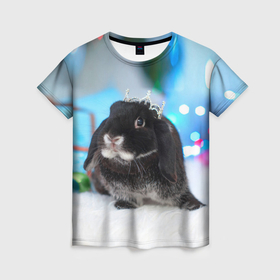 Женская футболка 3D с принтом Кролик символ нового года в Новосибирске, 100% полиэфир ( синтетическое хлопкоподобное полотно) | прямой крой, круглый вырез горловины, длина до линии бедер | 