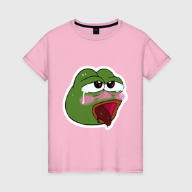 Женская футболка хлопок с принтом Ahegao Pepe sticker , 100% хлопок | прямой крой, круглый вырез горловины, длина до линии бедер, слегка спущенное плечо | 