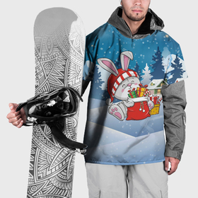 Накидка на куртку 3D с принтом Зайчик с новогодними подарками в Новосибирске, 100% полиэстер |  | Тематика изображения на принте: 