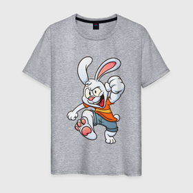 Мужская футболка хлопок с принтом Довольный  заяц в Курске, 100% хлопок | прямой крой, круглый вырез горловины, длина до линии бедер, слегка спущенное плечо. | 