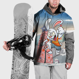 Накидка на куртку 3D с принтом Веселый заяц на фоне елки в Петрозаводске, 100% полиэстер |  | Тематика изображения на принте: 