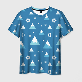 Мужская футболка 3D с принтом Снежные горы минималистичный паттерн в Кировске, 100% полиэфир | прямой крой, круглый вырез горловины, длина до линии бедер | 