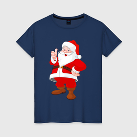 Женская футболка хлопок с принтом Радостный Санта Клаус , 100% хлопок | прямой крой, круглый вырез горловины, длина до линии бедер, слегка спущенное плечо | 