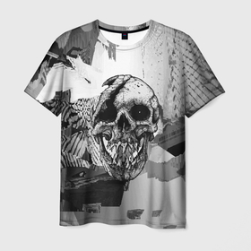Мужская футболка 3D с принтом Череп монстра   fangs   glitch в Екатеринбурге, 100% полиэфир | прямой крой, круглый вырез горловины, длина до линии бедер | 
