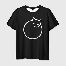Мужская футболка 3D с принтом минималистичный круглый кот в Кировске, 100% полиэфир | прямой крой, круглый вырез горловины, длина до линии бедер | 