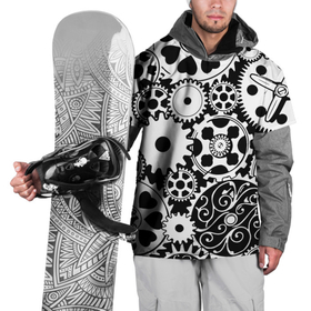 Накидка на куртку 3D с принтом Шестеренки в черно белом стиле в Петрозаводске, 100% полиэстер |  | 
