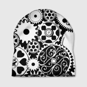 Шапка 3D с принтом Шестеренки в черно белом стиле , 100% полиэстер | универсальный размер, печать по всей поверхности изделия | 