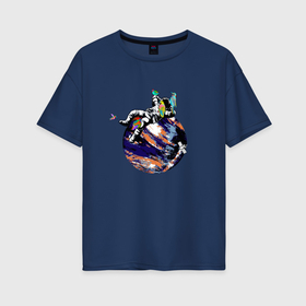 Женская футболка хлопок Oversize с принтом Птицы на мечтающем космонавте в Курске, 100% хлопок | свободный крой, круглый ворот, спущенный рукав, длина до линии бедер
 | 