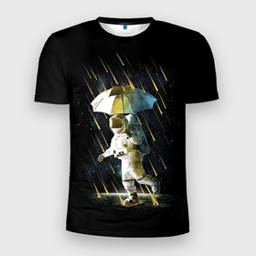 Мужская футболка 3D Slim с принтом Прогулка под метеорами , 100% полиэстер с улучшенными характеристиками | приталенный силуэт, круглая горловина, широкие плечи, сужается к линии бедра | 
