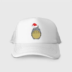 Кепка тракер с сеткой с принтом Totoro Santa в Петрозаводске, трикотажное полотно; задняя часть — сетка | длинный козырек, универсальный размер, пластиковая застежка | Тематика изображения на принте: 