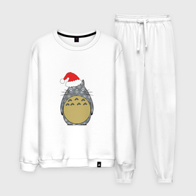 Мужской костюм хлопок с принтом Totoro Santa в Белгороде, 100% хлопок | на свитшоте круглая горловина, мягкая резинка по низу. Брюки заужены к низу, на них два вида карманов: два “обычных” по бокам и два объемных, с клапанами, расположенные ниже линии бедра. Брюки с мягкой трикотажной резинкой на поясе и по низу штанин. В поясе для дополнительного комфорта — широкие завязки | 