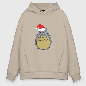 Мужское худи Oversize хлопок с принтом Totoro Santa в Белгороде, френч-терри — 70% хлопок, 30% полиэстер. Мягкий теплый начес внутри —100% хлопок | боковые карманы, эластичные манжеты и нижняя кромка, капюшон на магнитной кнопке | 